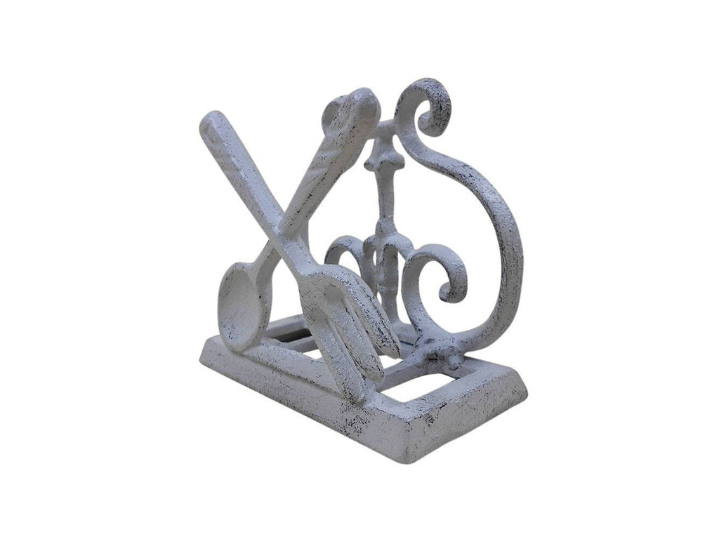 Whitewashed Cast Iron Fork and Spoon Kitchen Napkin Holder 5"