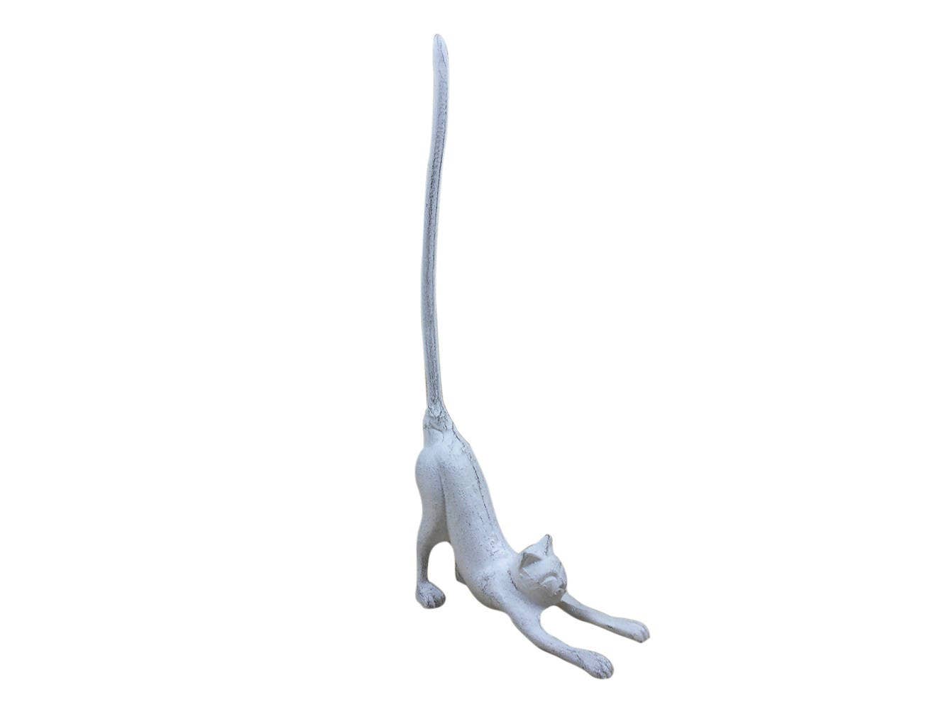 Whitewashed Cast Iron Yoga Cat Kitchen Paper Towel Holder 19"