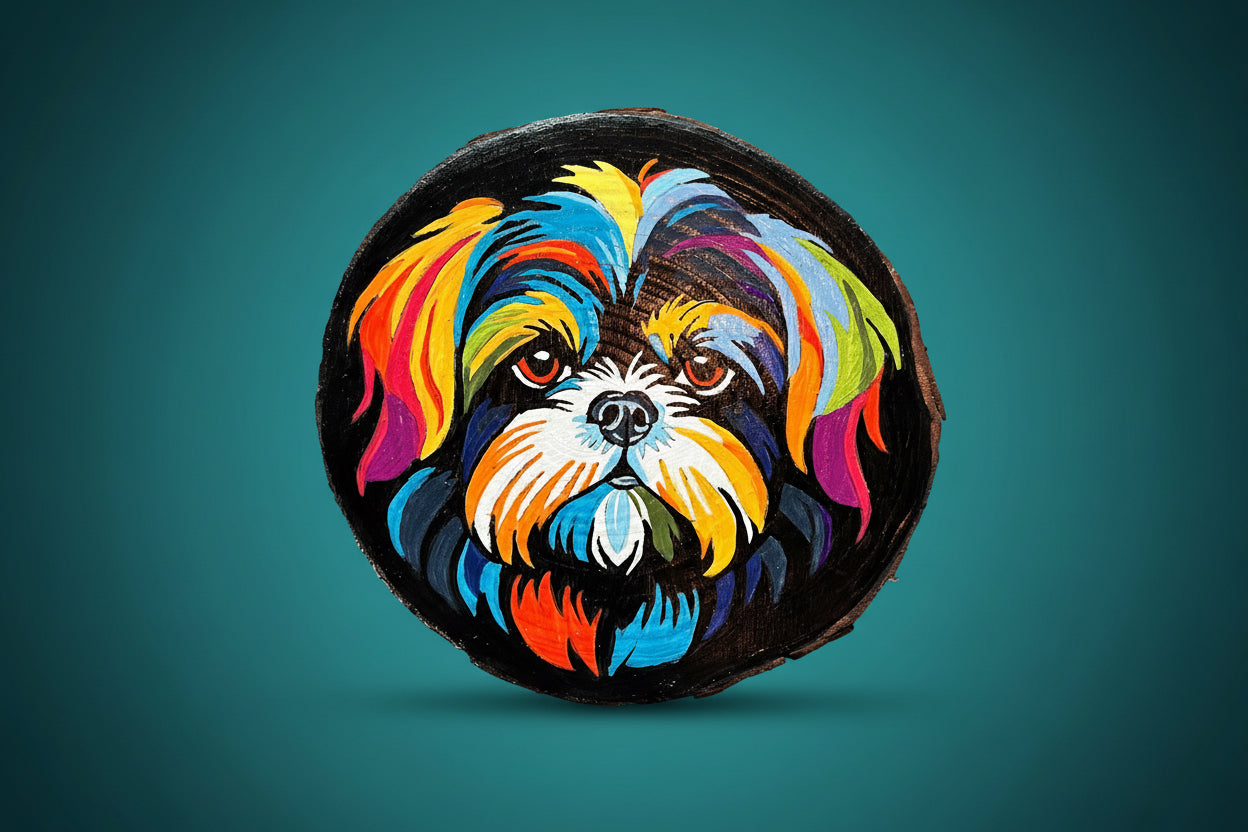 Winter birds, Shih Tzu, Abstract Horse, Abstract Cat.