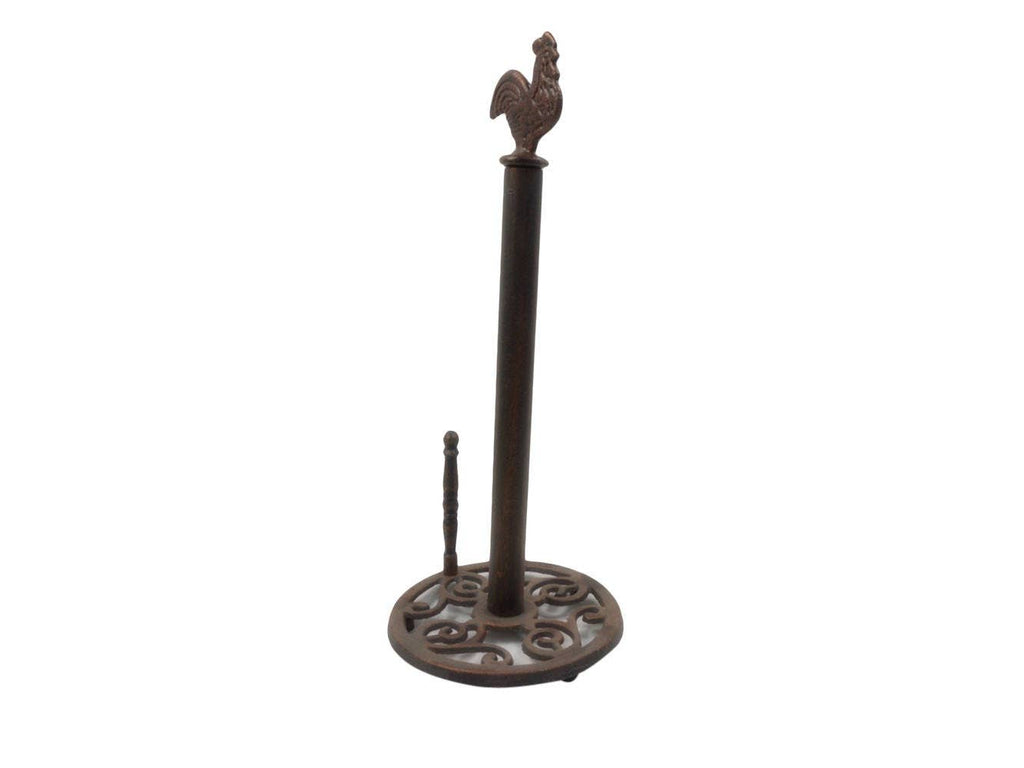 Rustic Copper Cast Iron Rooster Paper Towel Holder 15"