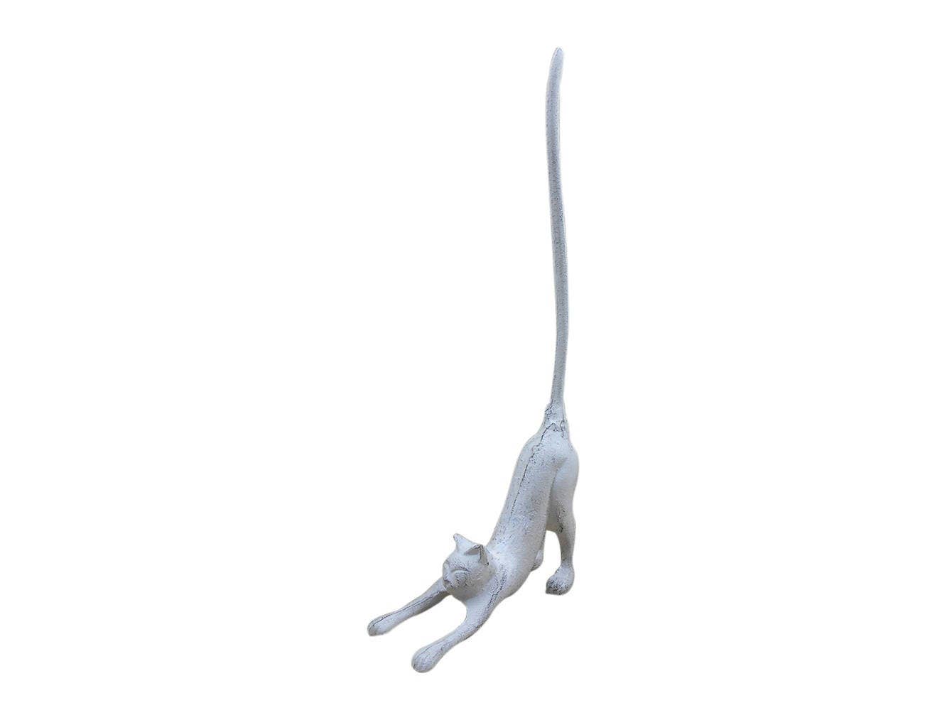 Whitewashed Cast Iron Yoga Cat Kitchen Paper Towel Holder 19"
